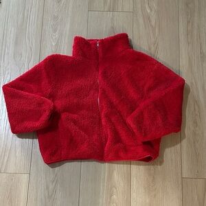 Red Plush Zip-Up Jacket
